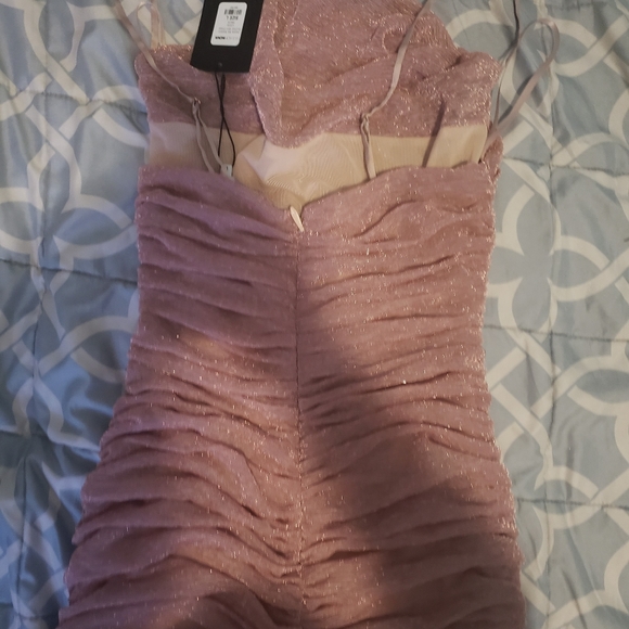 NEW Dazzle Me Metallic Ruched Mini Dress -Mauve - Picture 5 of 7